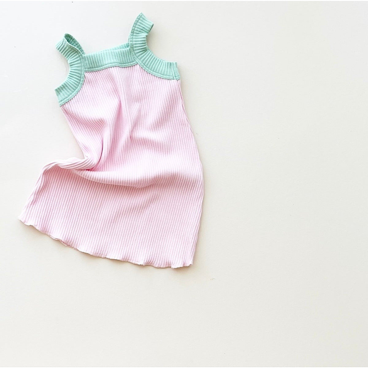 everyday dress in baby pink/green