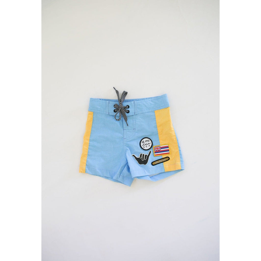 Kid’s Townshorts in Light Blue and Yellow Colorblock Patch