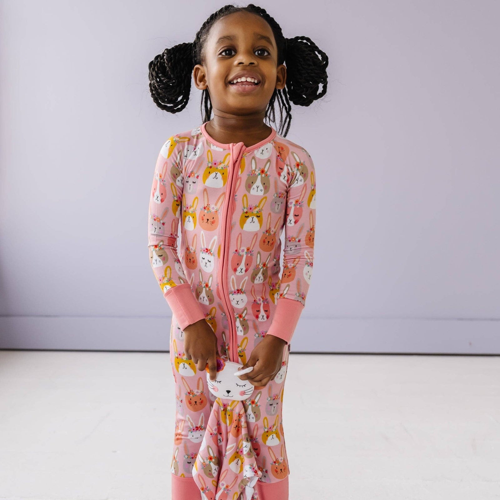 rad rabbits bamboo viscose convertible romper/sleeper in pink