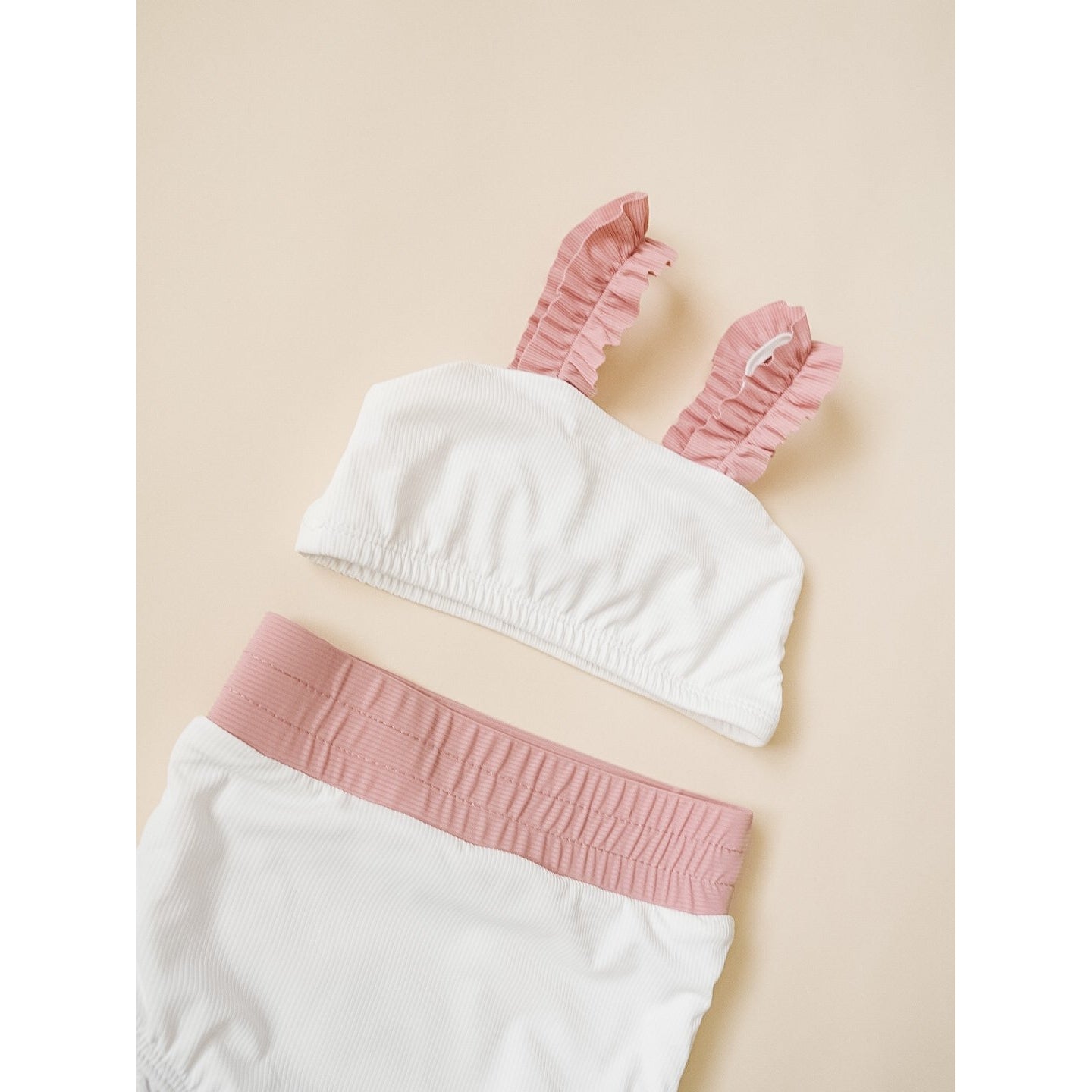 strap bandeau bikini set in white rose