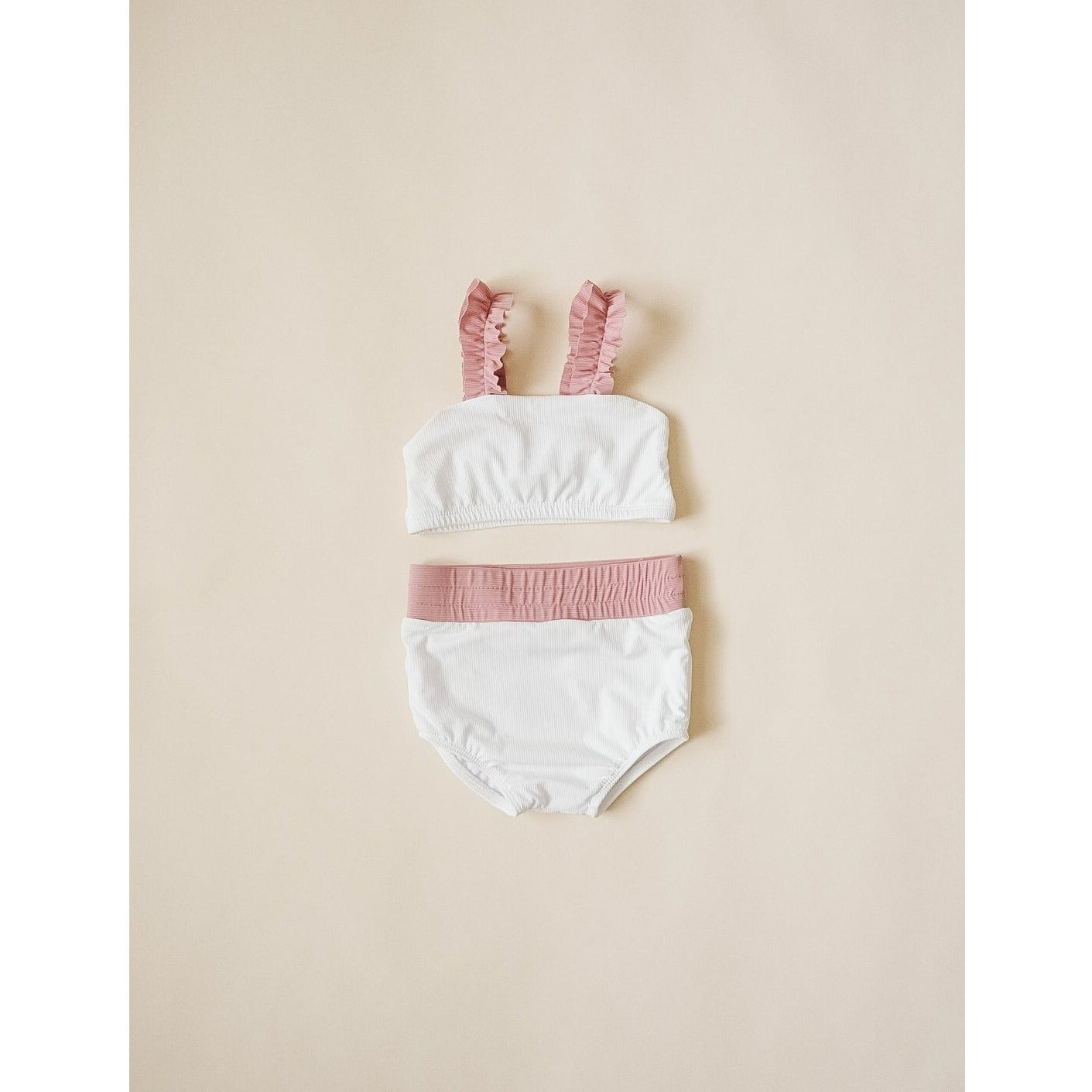 strap bandeau bikini set in white rose