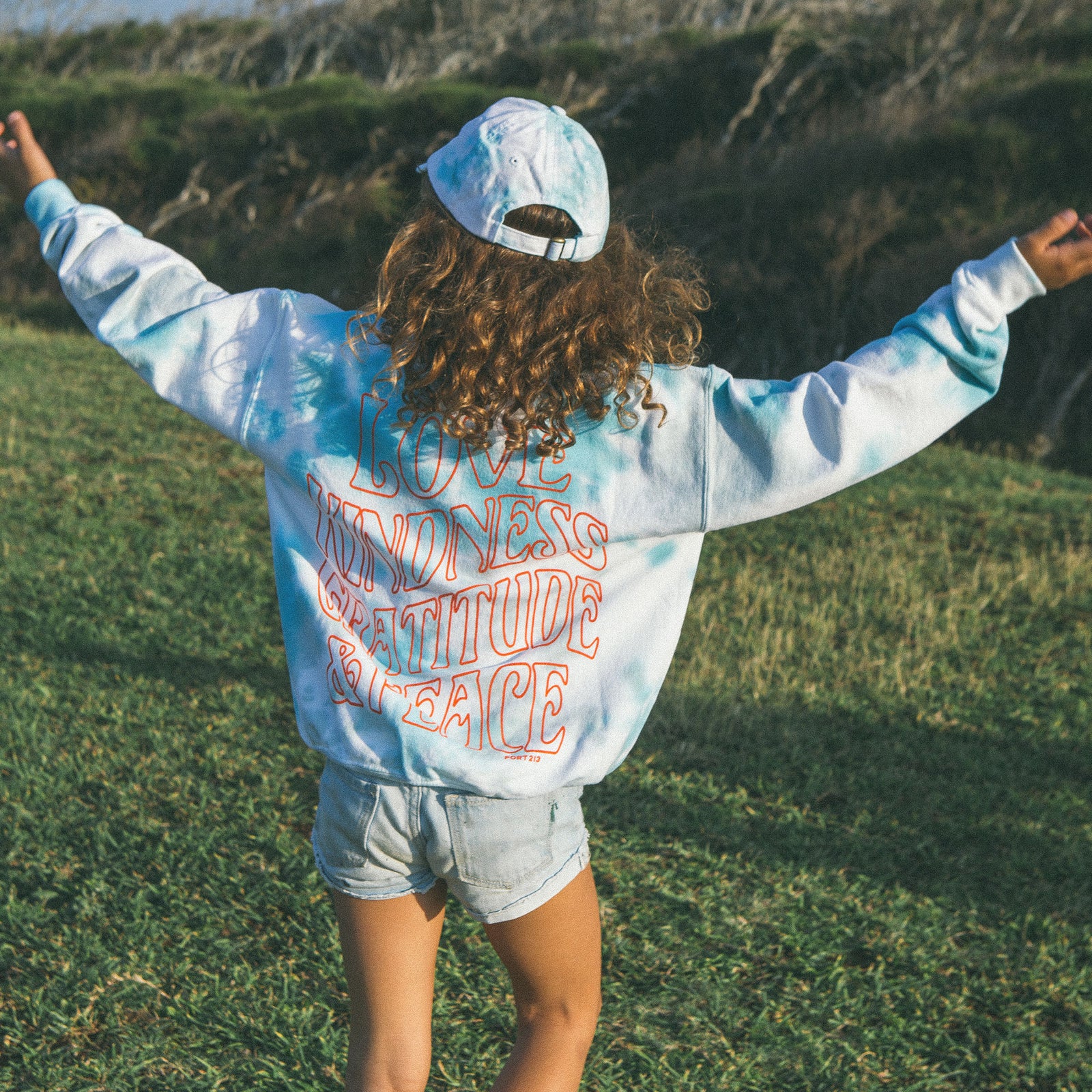 teal kindness tie-dyecrew neck sweatshirt