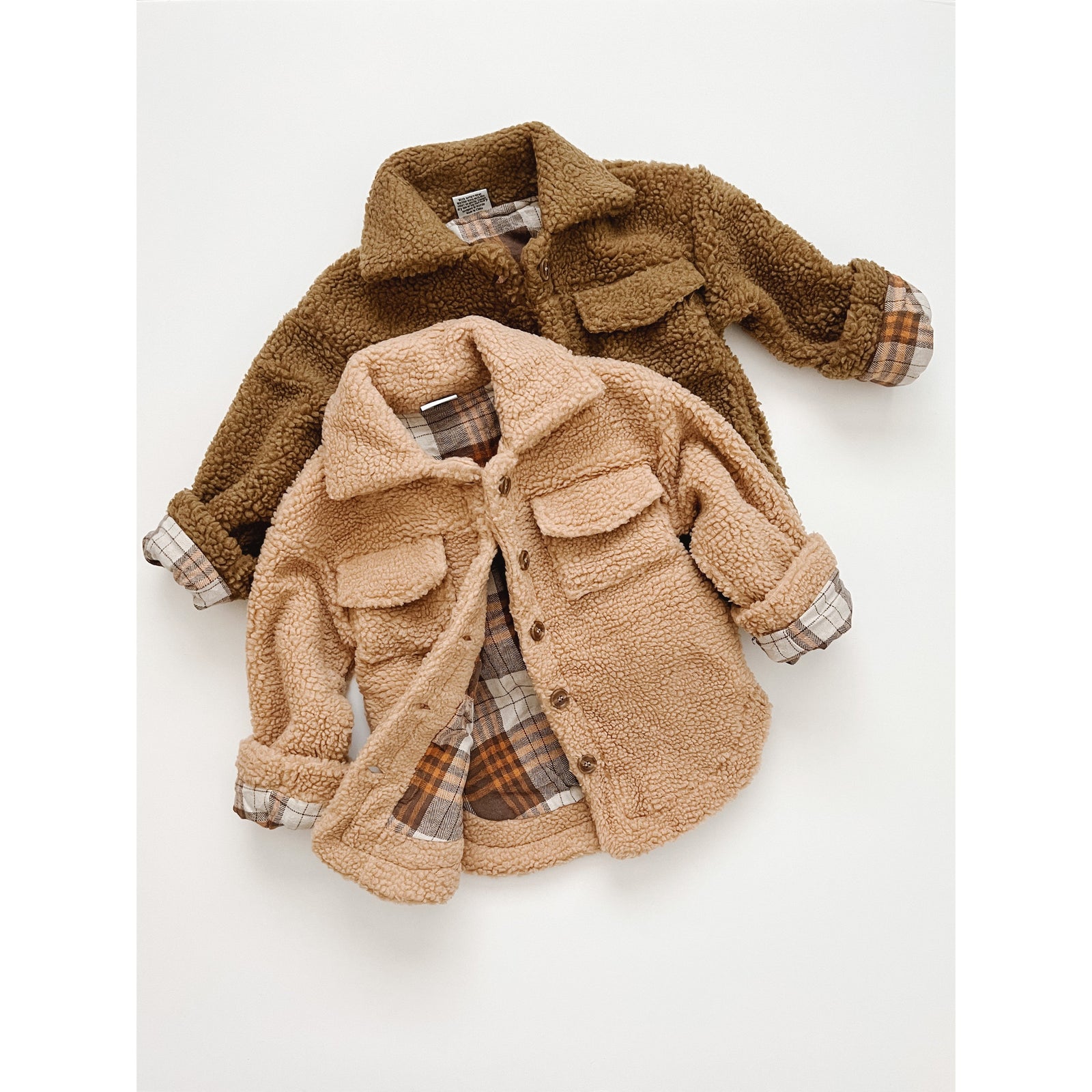 teddy shacket in hazelnut