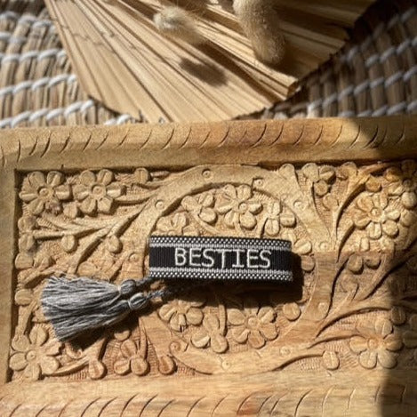 BESTIES embroidered friendship bracelet in black