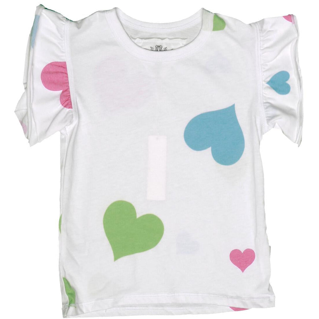 double ruffle sleeve tee | white with colored hearts