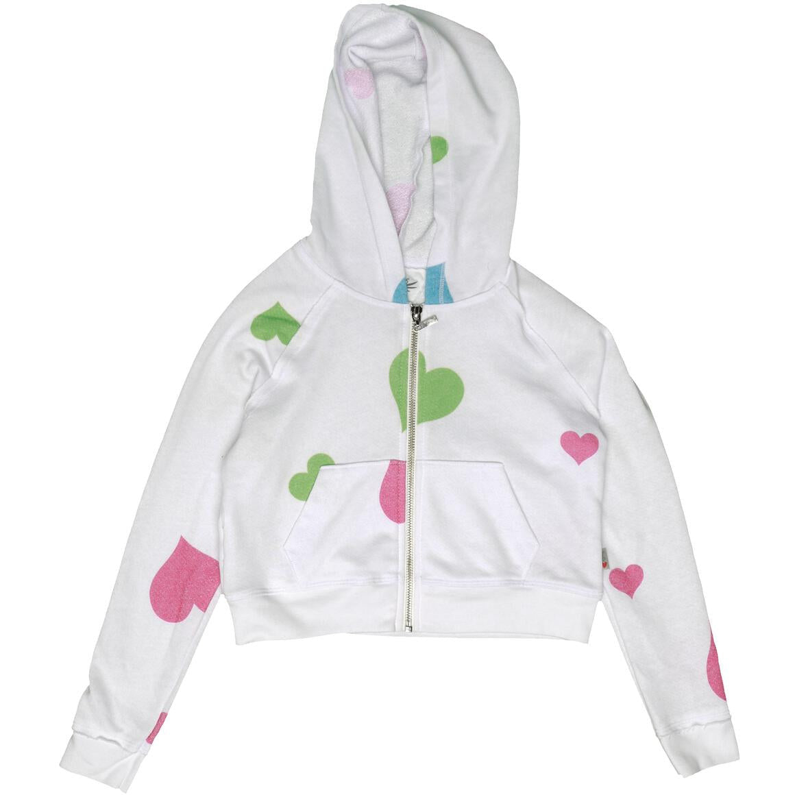 long sleeve crop zip hoodie | white hearts