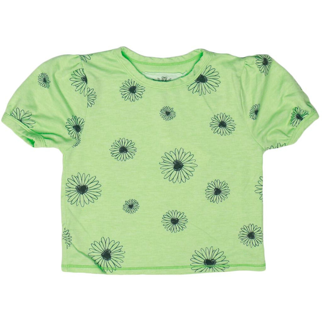 puff short sleeve daisy top | neon green