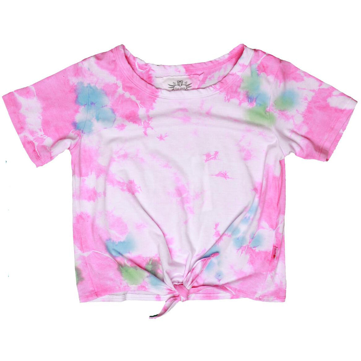 tie dye tie front top | pink/blue/green