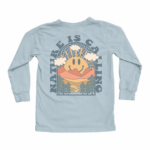 nature is calling long sleeve tee | stone blue