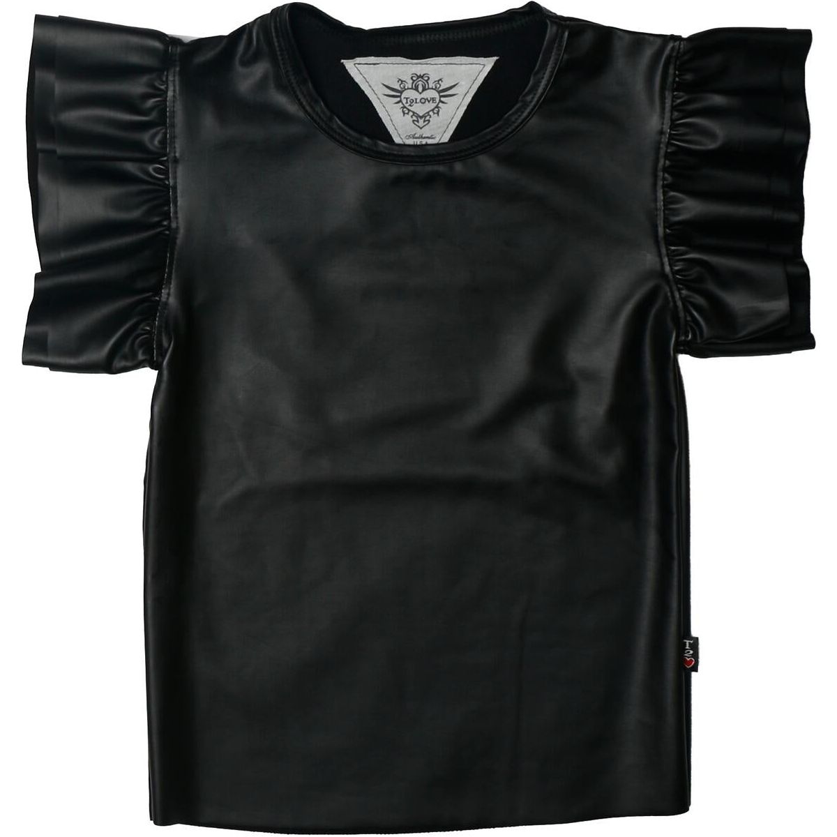 double ruffle sleeve pleather tee | black