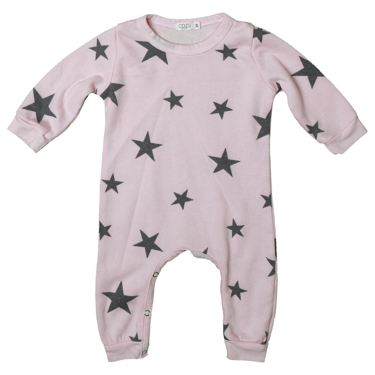 long sleeve romper with snap bottom | pink stars