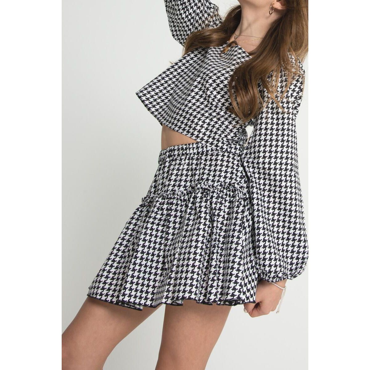 drew mini skirt | black & white houndstooth