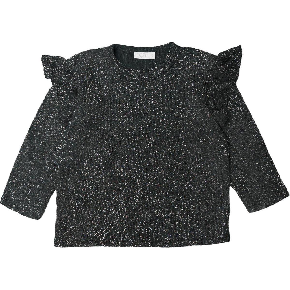 ruffle sleeve pullover | black metallic