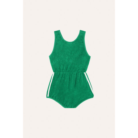 green sporty kids overall romper