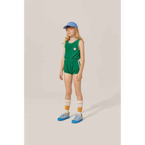 green sporty kids overall romper