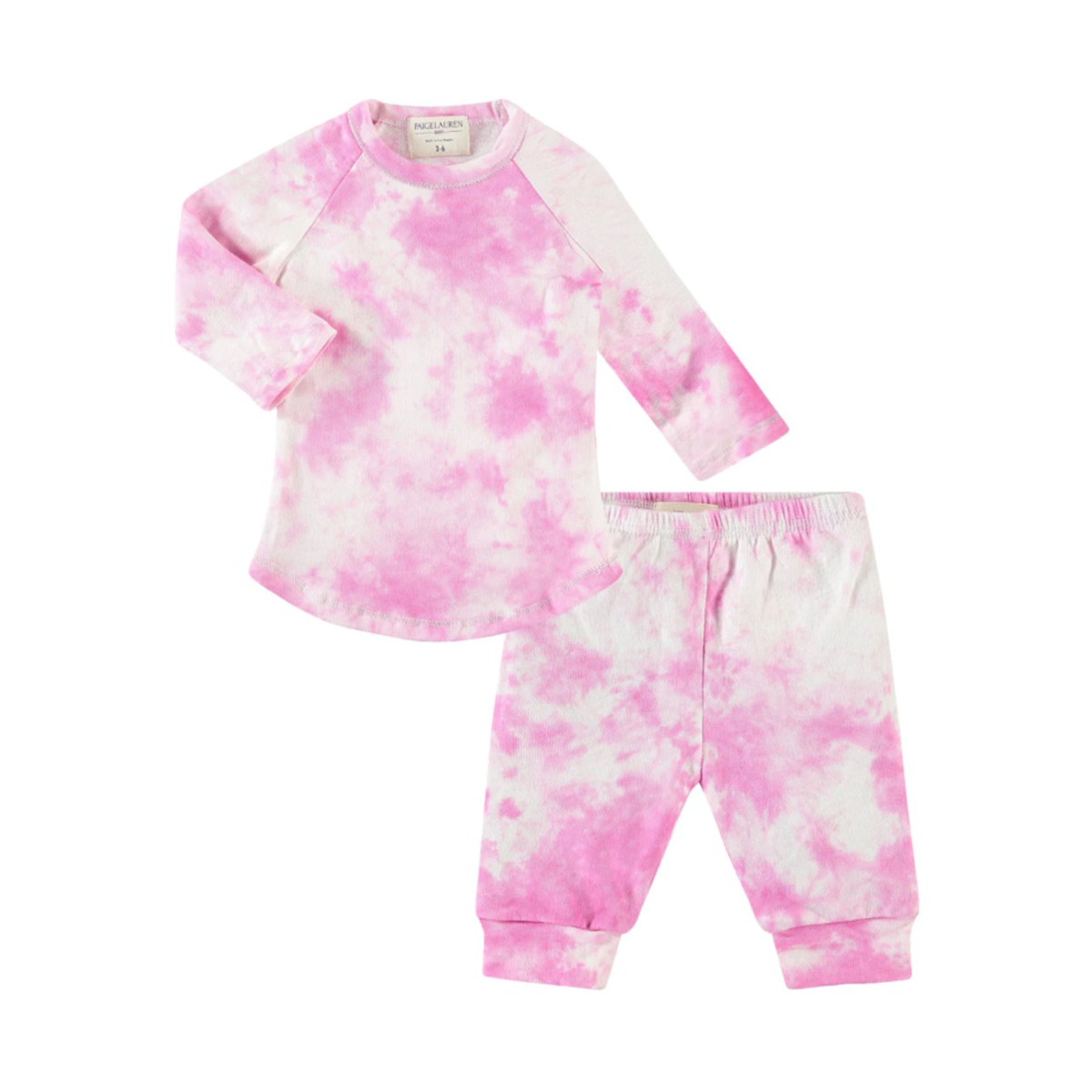 french terry slub raglan top and pant set | pink tie dye