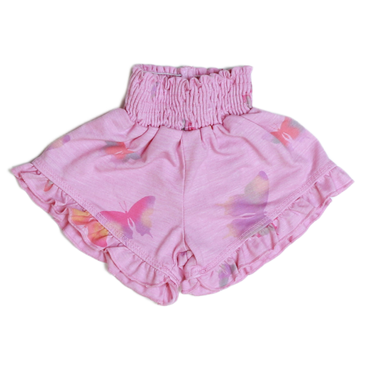 smocking ruffle shorts | butterfly pink