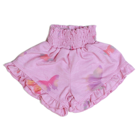 smocking ruffle shorts | butterfly pink
