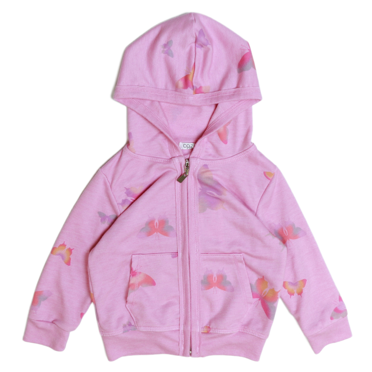 long sleeve hooded zip jacket | pink butterfly