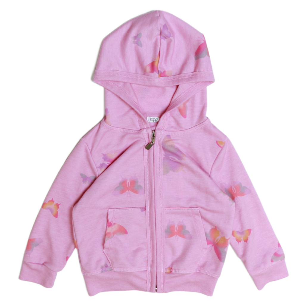 long sleeve hooded zip jacket | pink butterfly