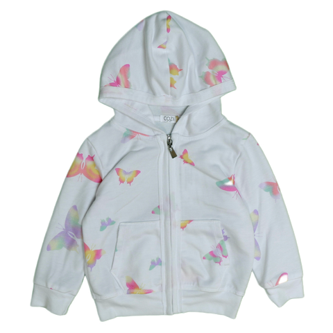 long sleeve hooded zip jacket | white butterfly