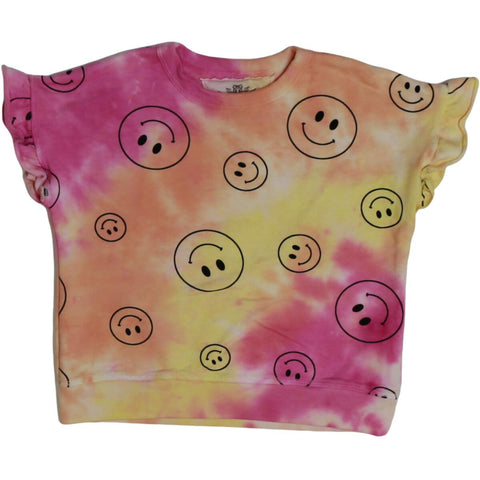 ruffle sleeve top | happy face tie dye