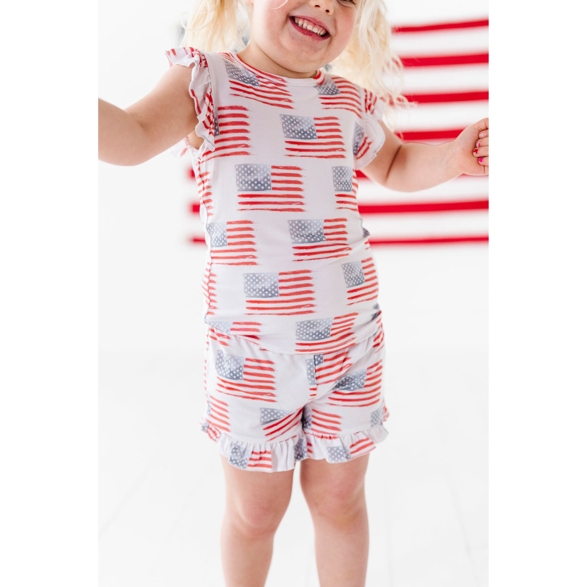American Flag Ruffle Short Set