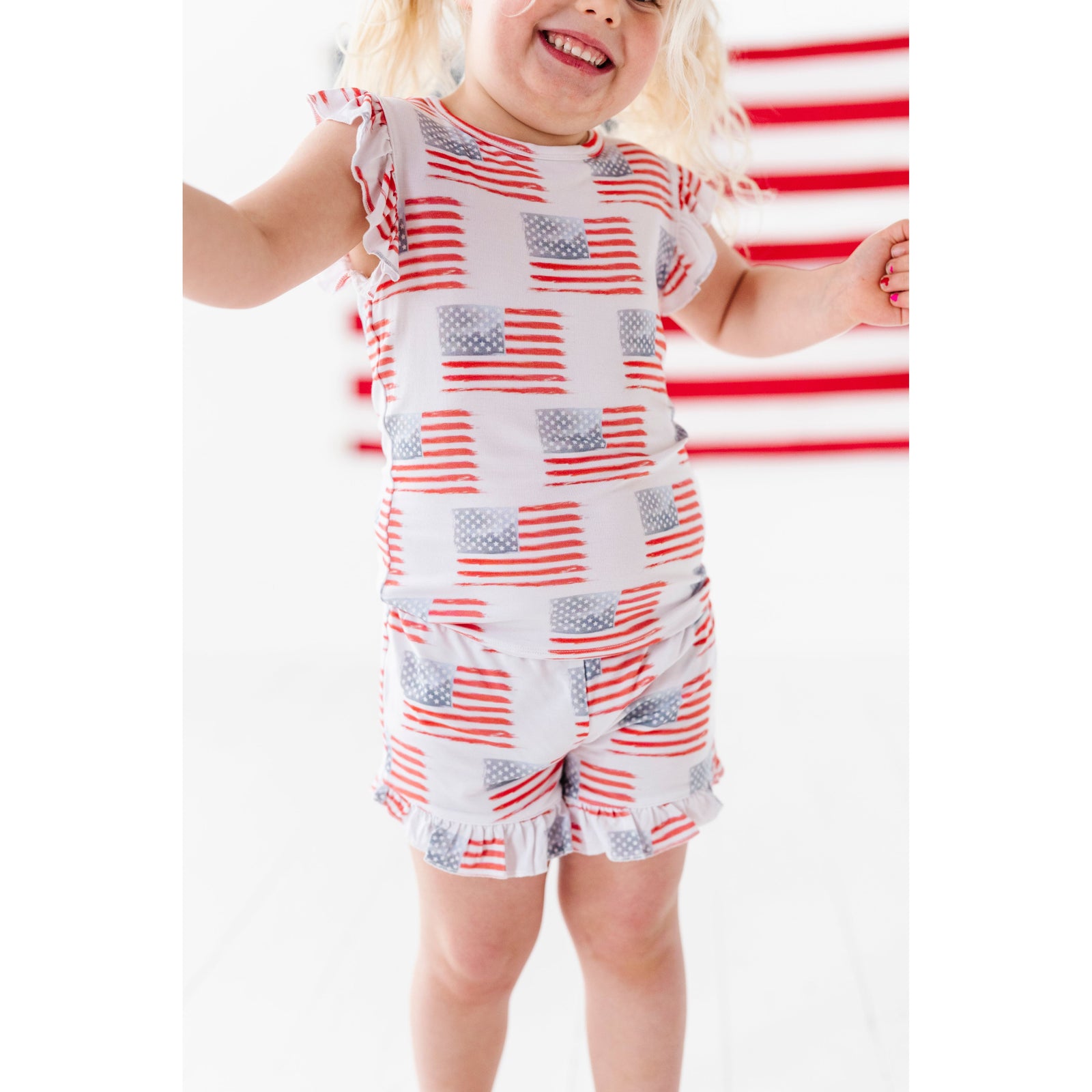 American Flag Ruffle Short Set