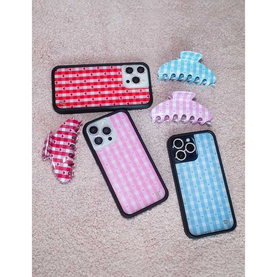 Gingham Hearts | Blue iPhone Case