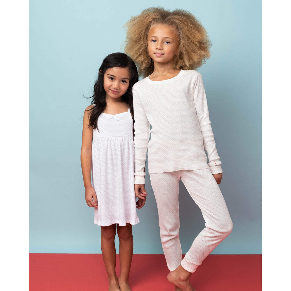 The Organic Rib Dress [Blue Tiny Hearts on Cream]