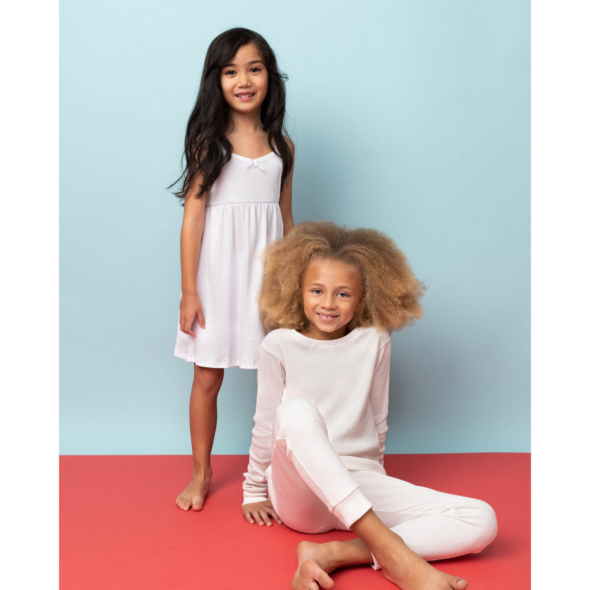 The Organic Rib Dress [Blue Tiny Hearts on Cream]