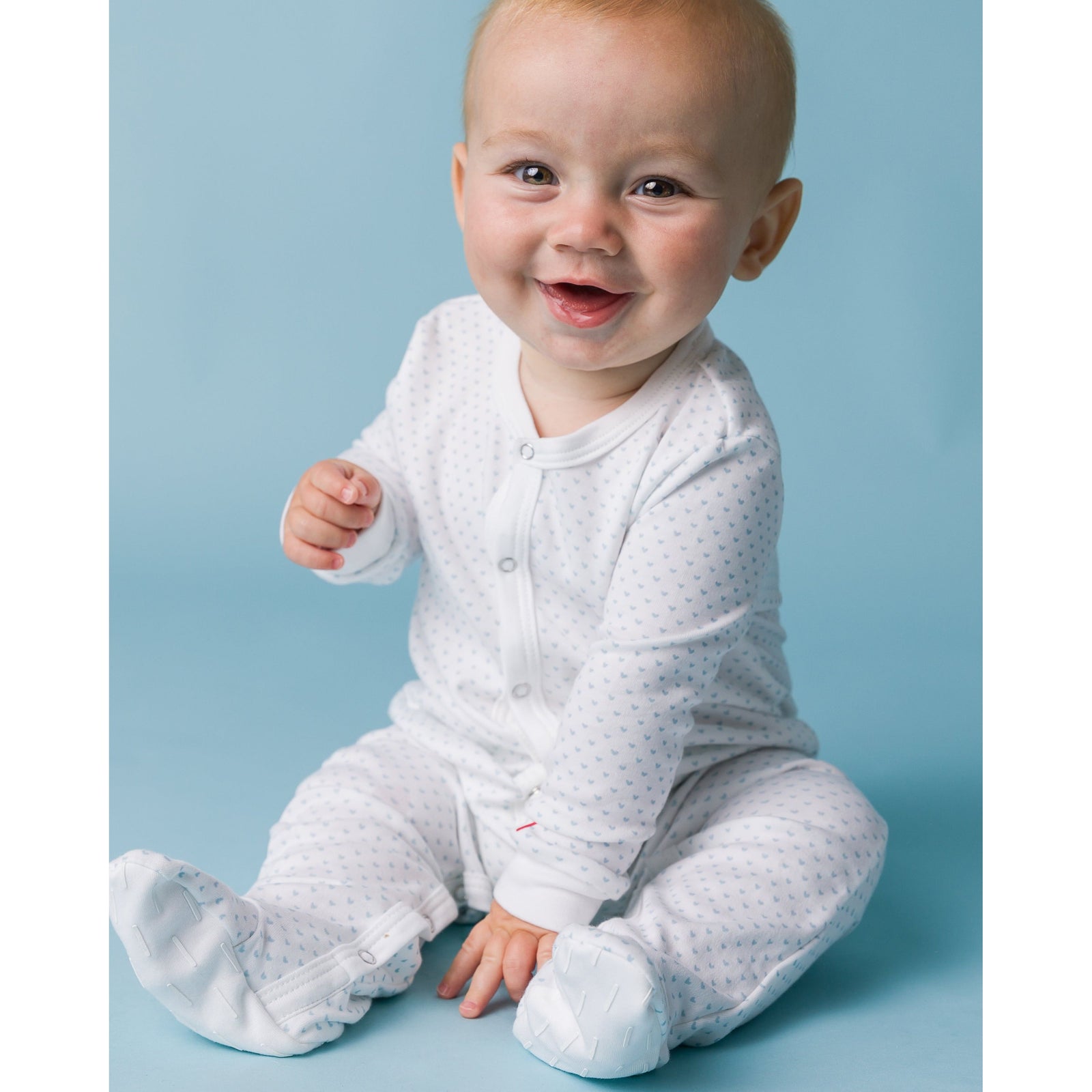 The Organic Snap Footie [Blue Tiny Hearts]