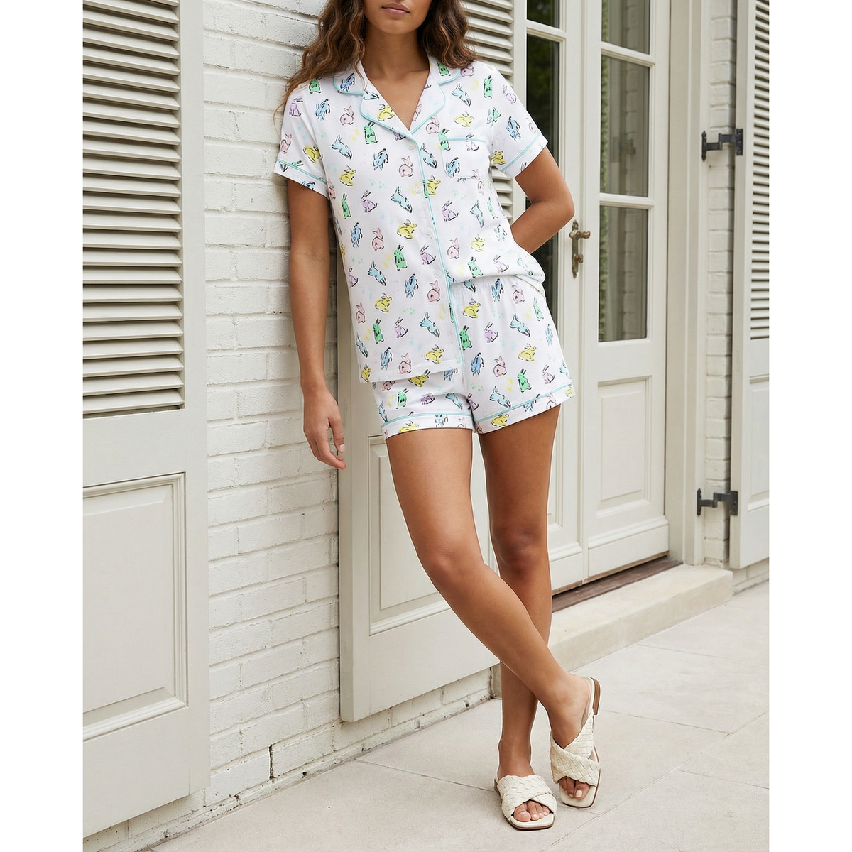 Organic Polo Pajama Set with Shorts [Bunny Hop]