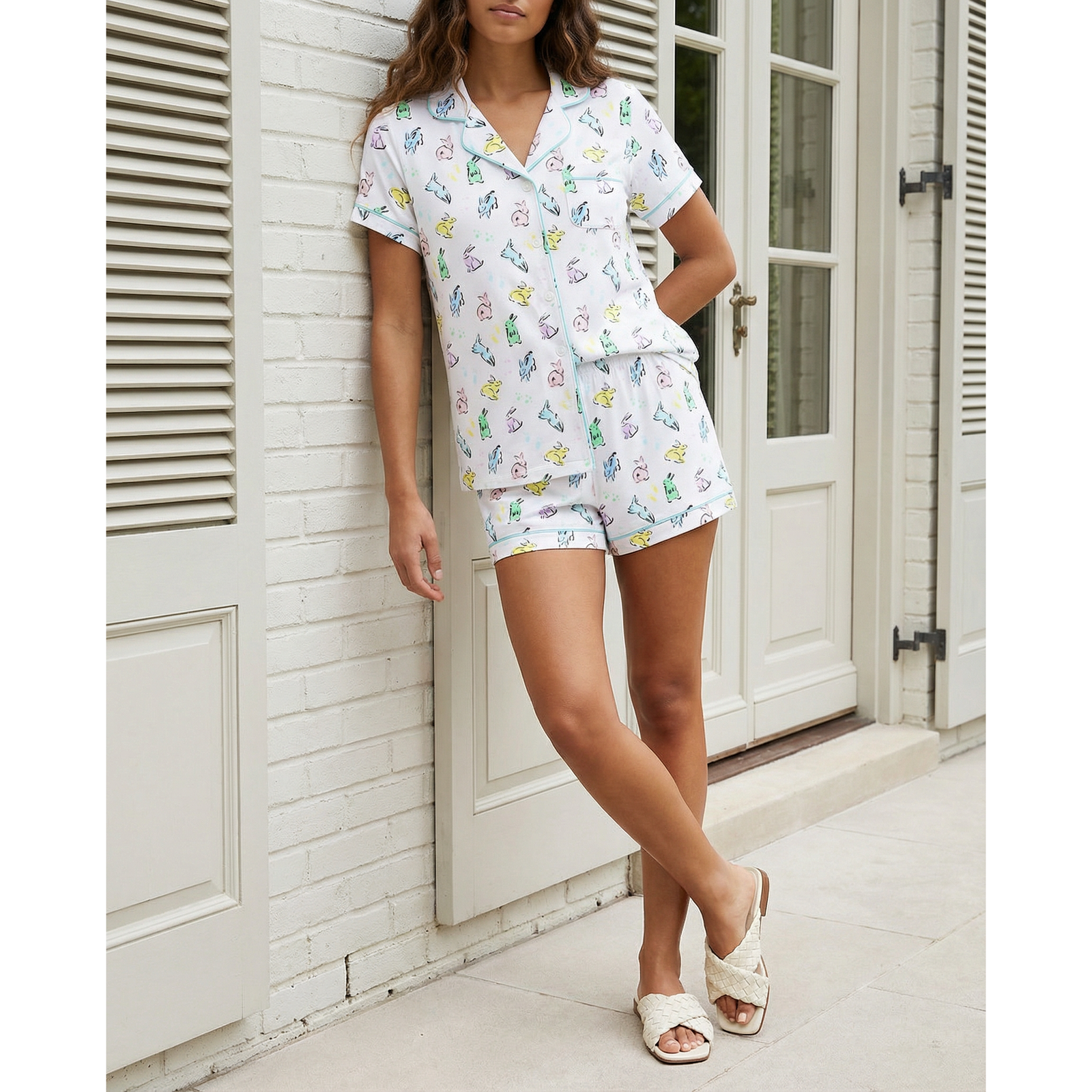 Organic Polo Pajama Set with Shorts [Bunny Hop]