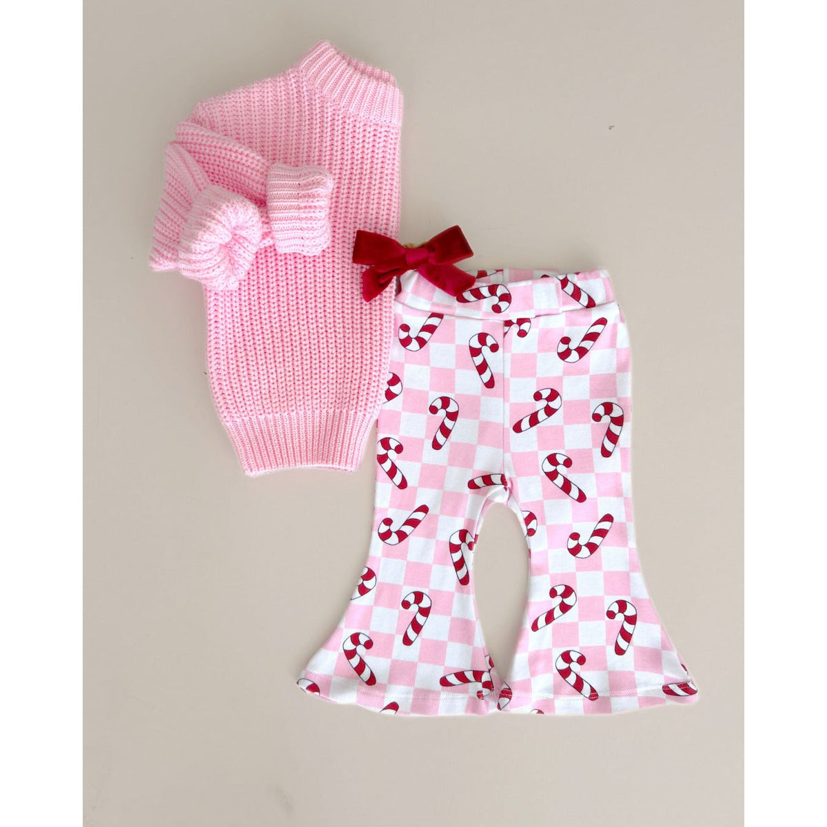 Checkered Candy Cane Flare Pants | Pink