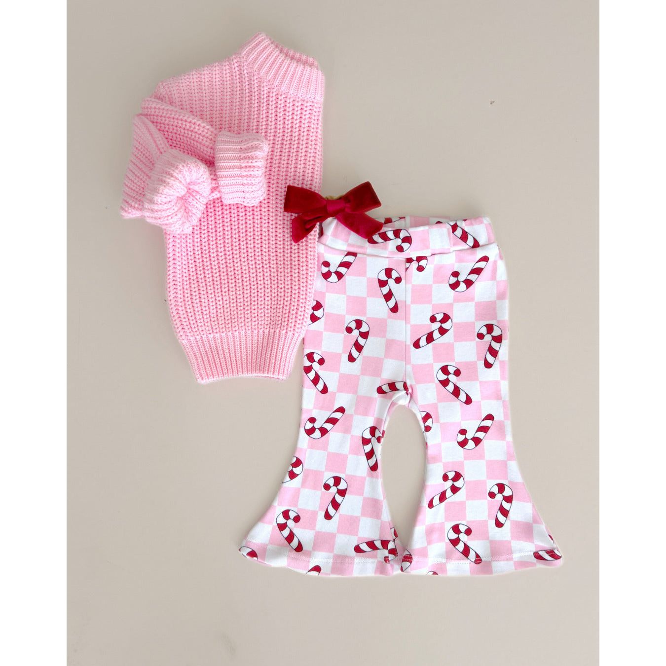 Checkered Candy Cane Flare Pants | Pink