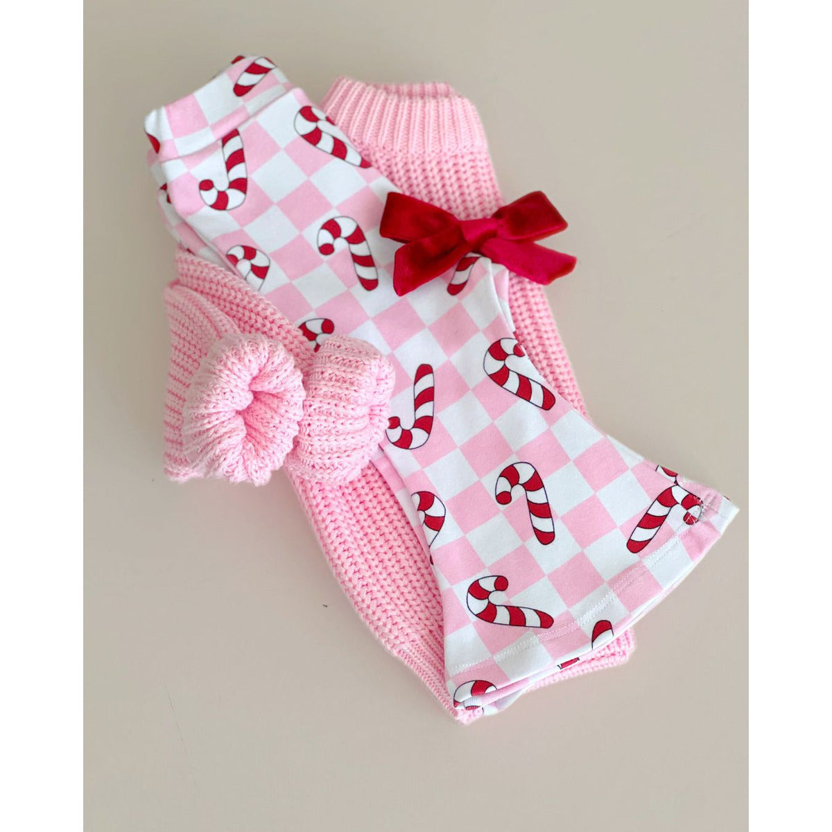 Checkered Candy Cane Flare Pants | Pink