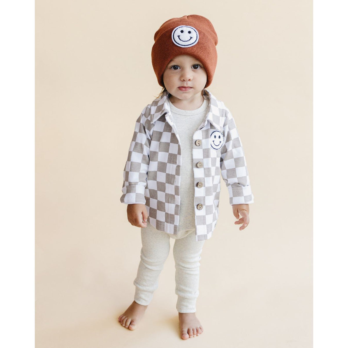 Cotton Shacket | Smiley Checkered Latte
