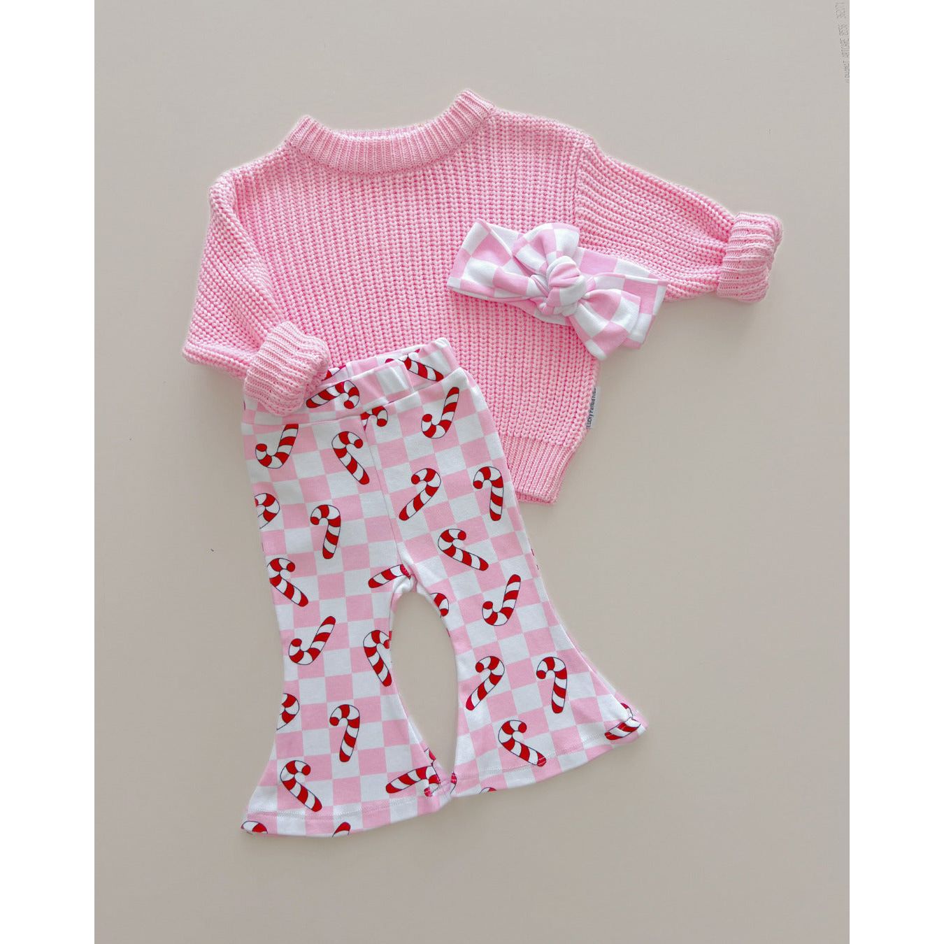 Checkered Candy Cane Flare Pants | Pink
