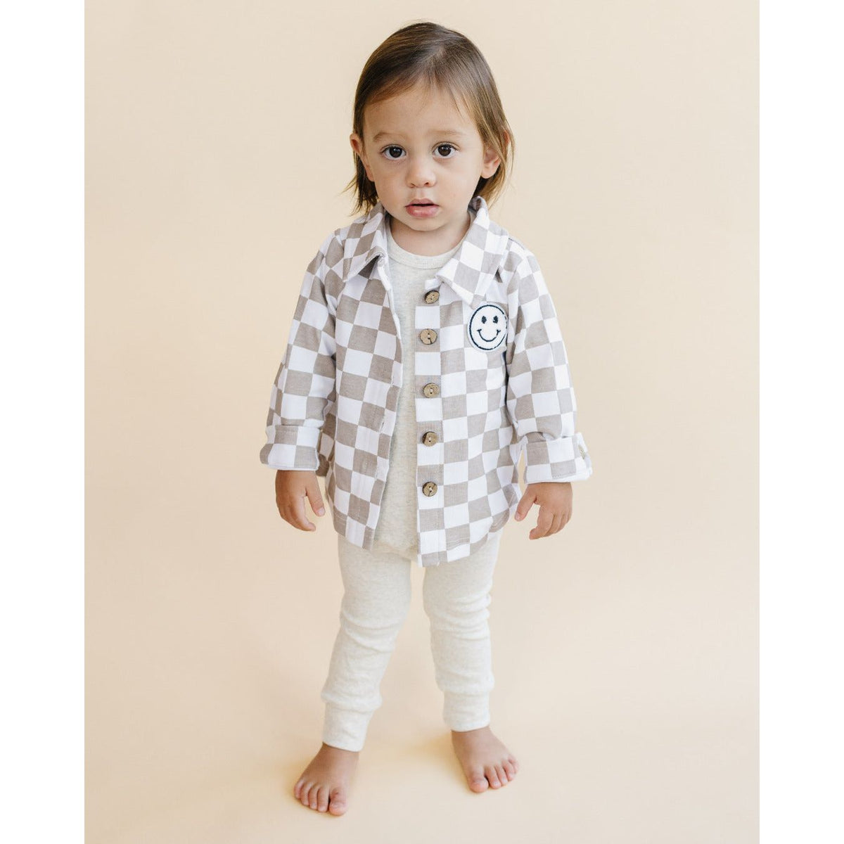 Cotton Shacket | Smiley Checkered Latte