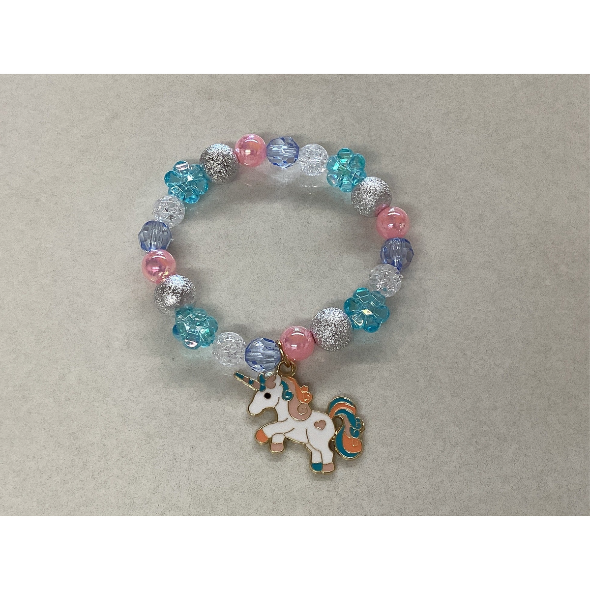 unicorn charm bracelet | blue + white