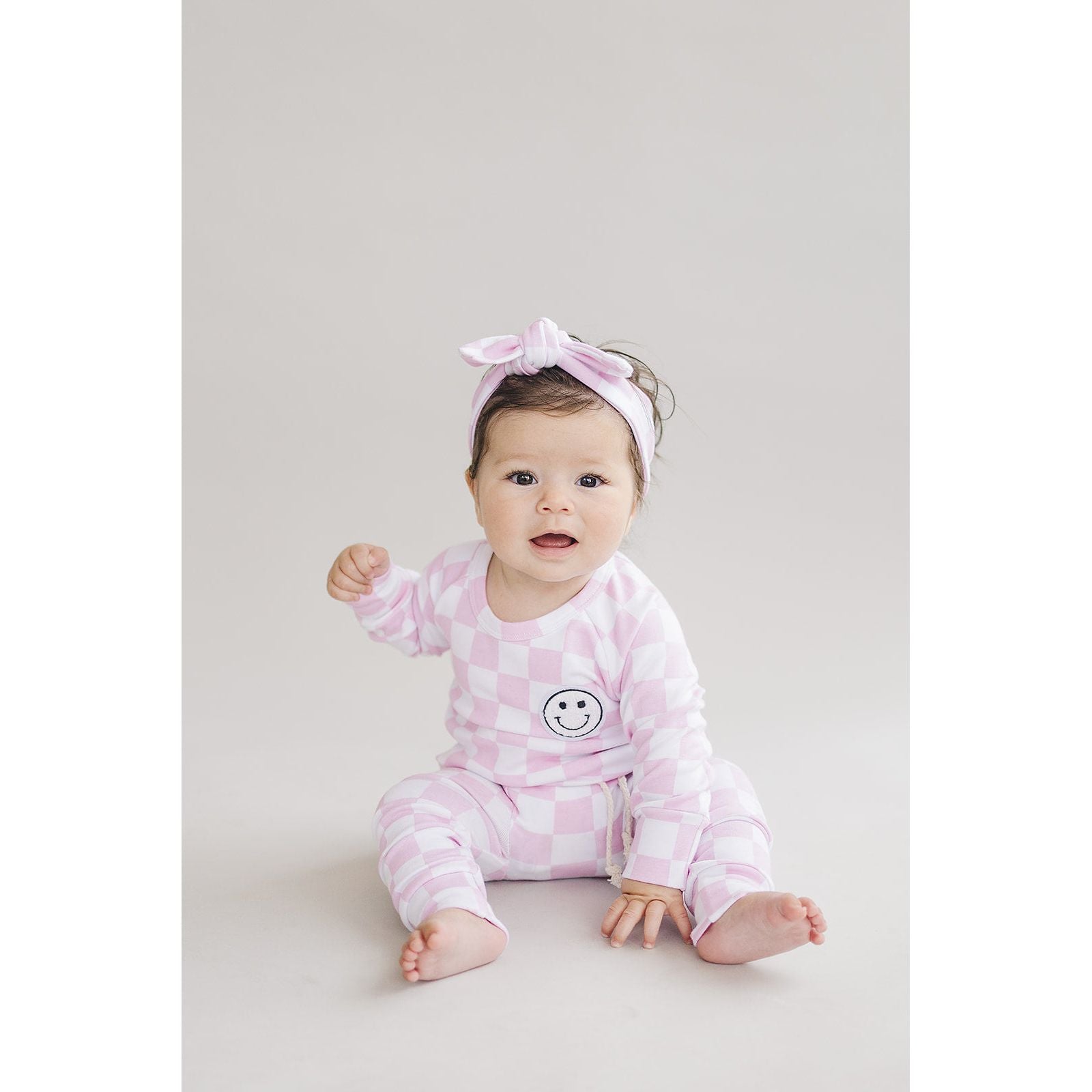 Checkered Smiley Lounge Set | Pink