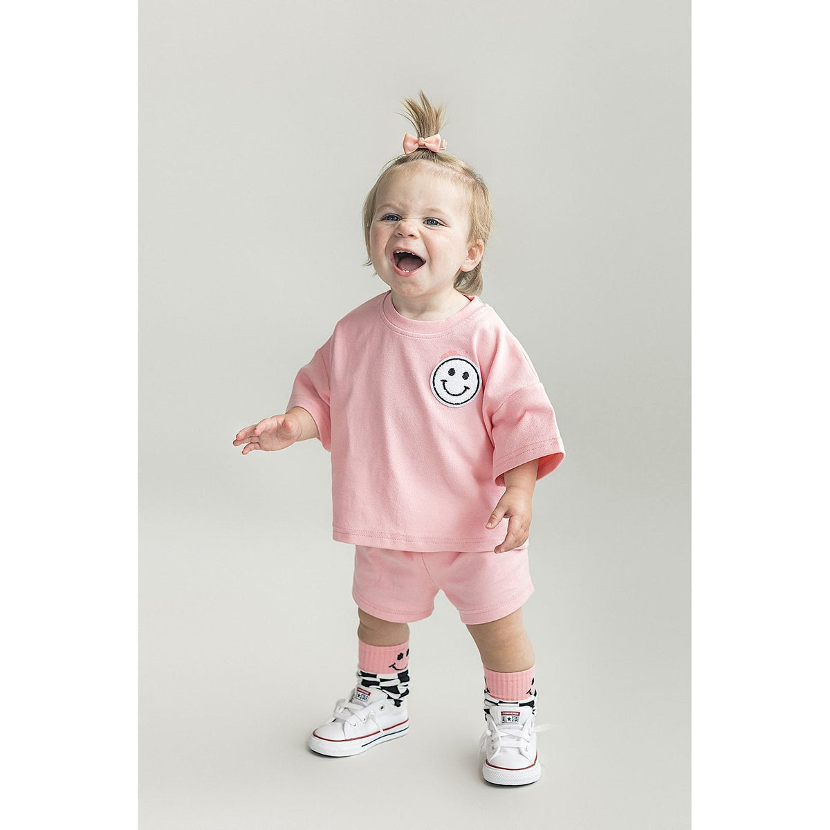 Smiley Shorts Set | Pink Peach