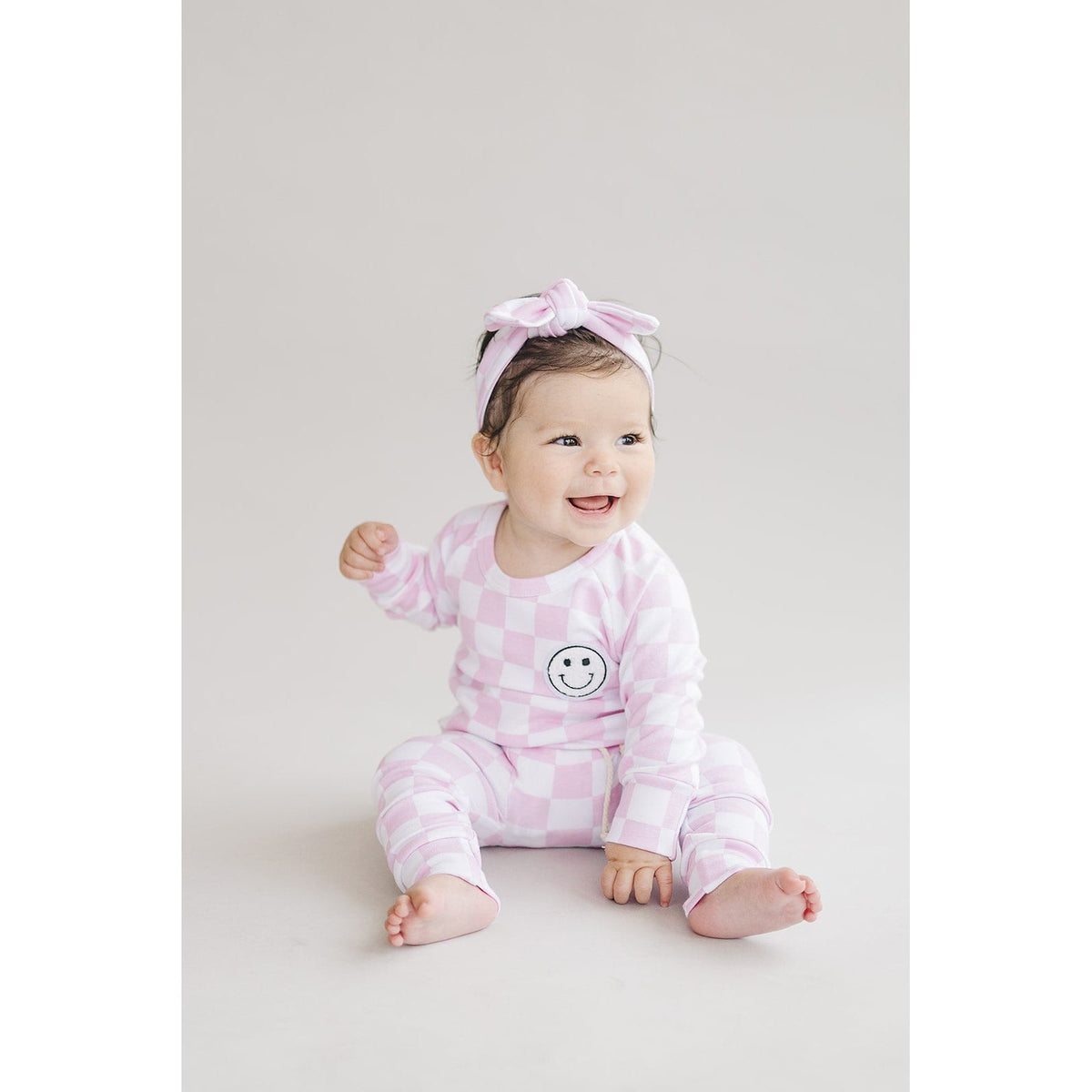 Checkered Smiley Lounge Set | Pink
