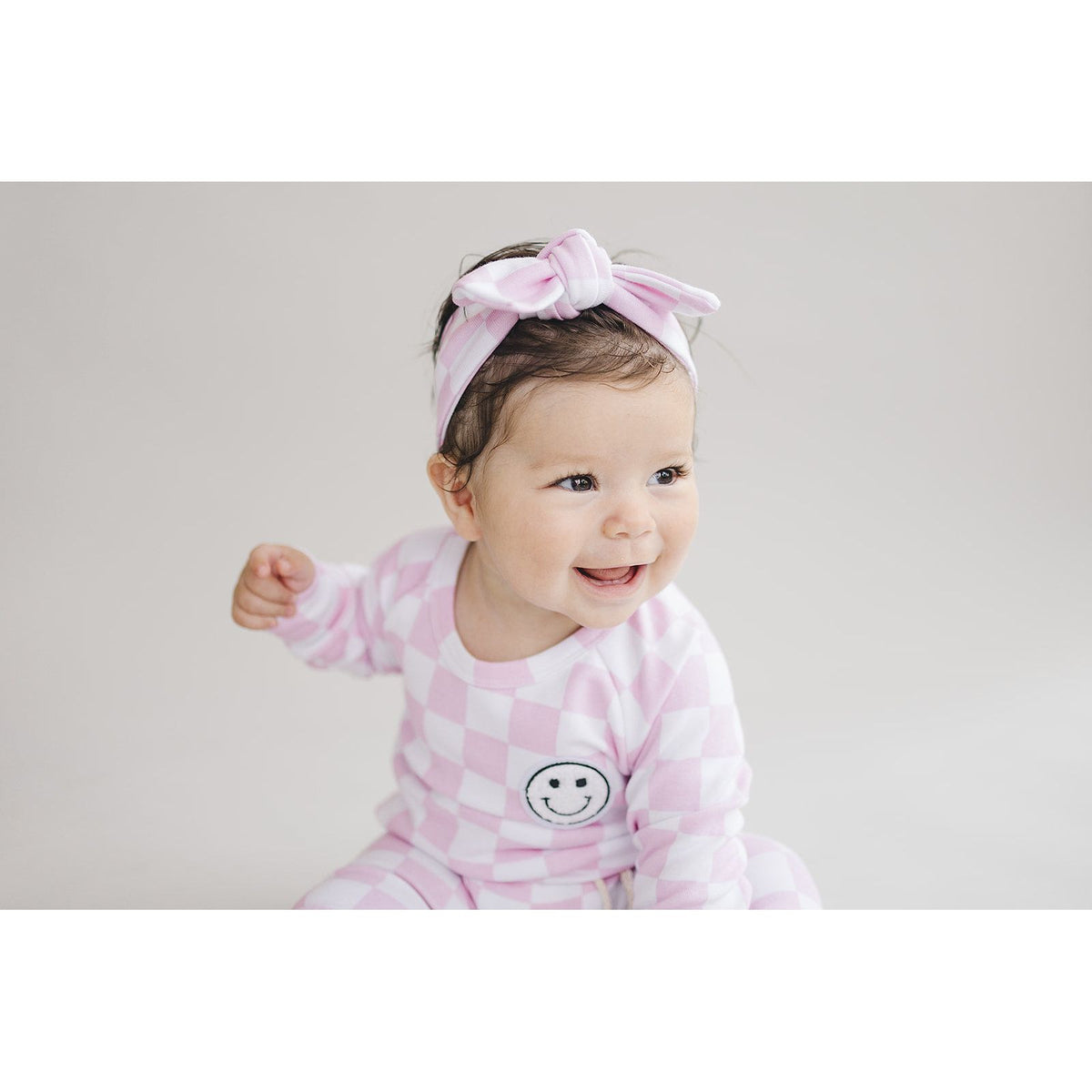Checkered Smiley Lounge Set | Pink