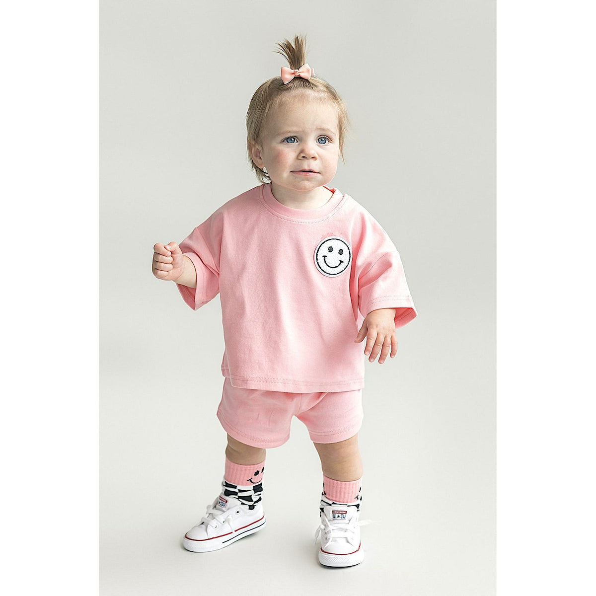 Smiley Shorts Set | Pink Peach