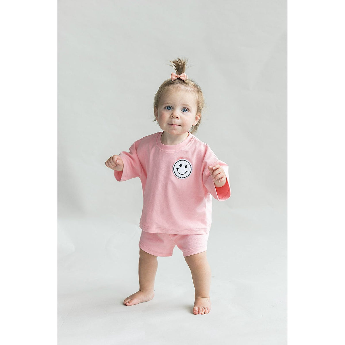 Smiley Shorts Set | Pink Peach