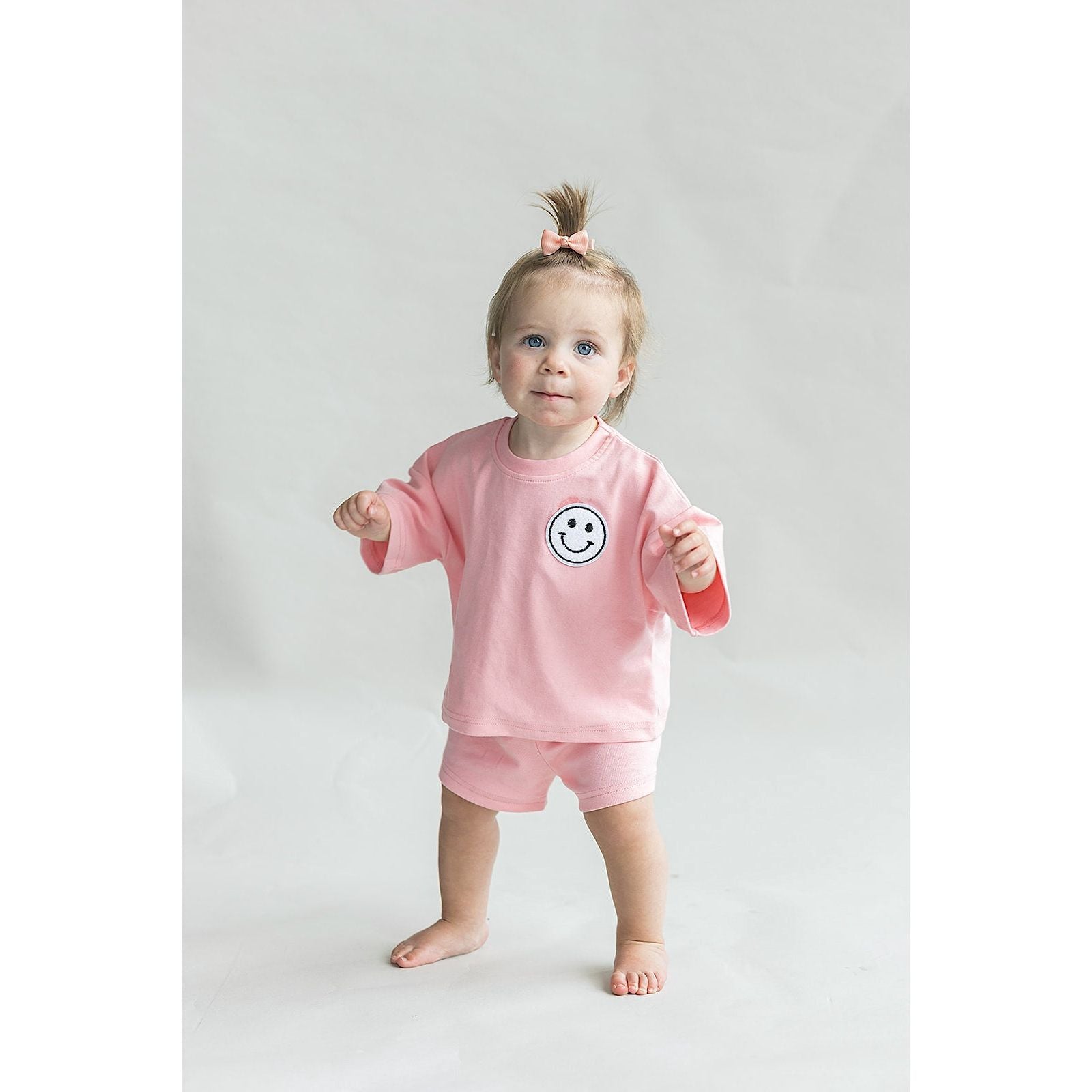 Smiley Shorts Set | Pink Peach