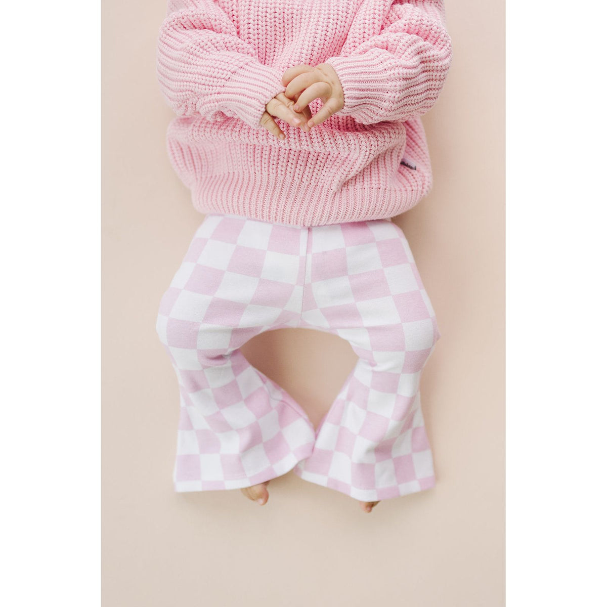 Checkered Flare Pants | Pink