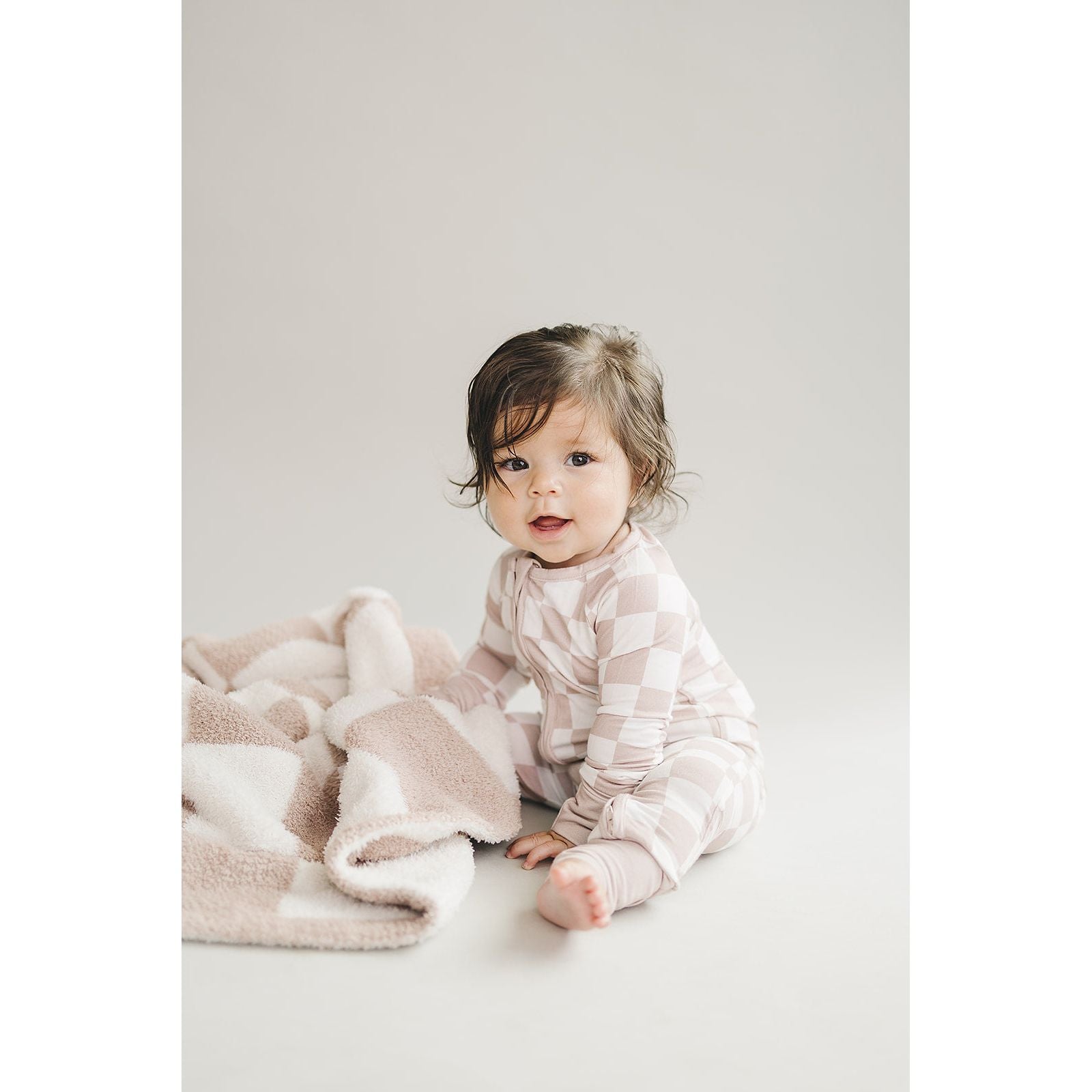 Checkered Plush Blanket | Latte